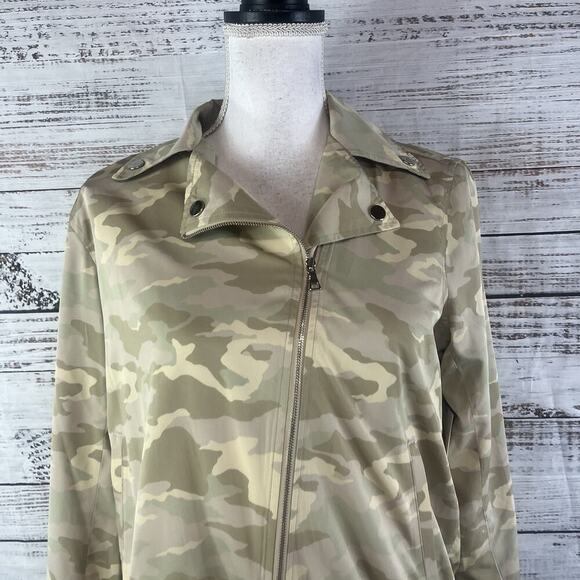 Nine West Zip Front Wind Breaker Jacket sz Extra Small Olive Green Cameo Zip - Picture 2 of 10